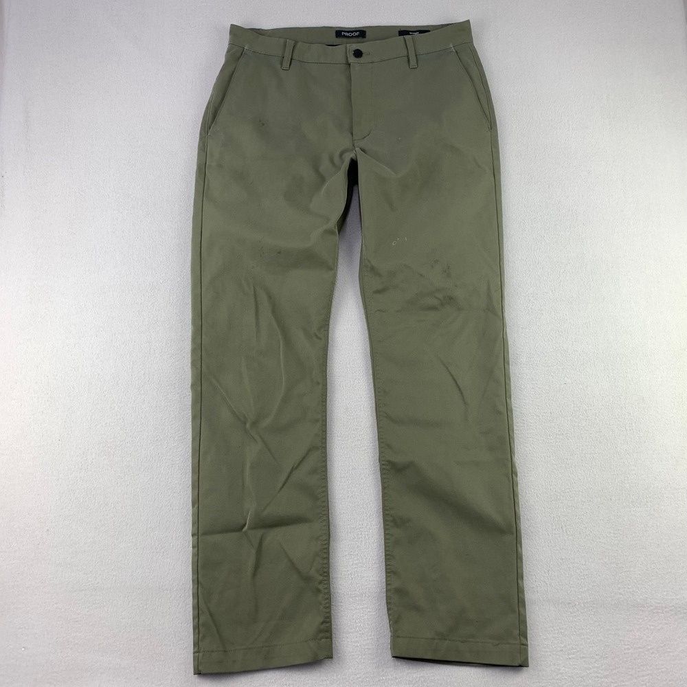 PROOF Rover Pants Mens 34x31 Olive Green Straight Leg Comfort Stretch Chinos